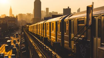 trains in new york city sunset