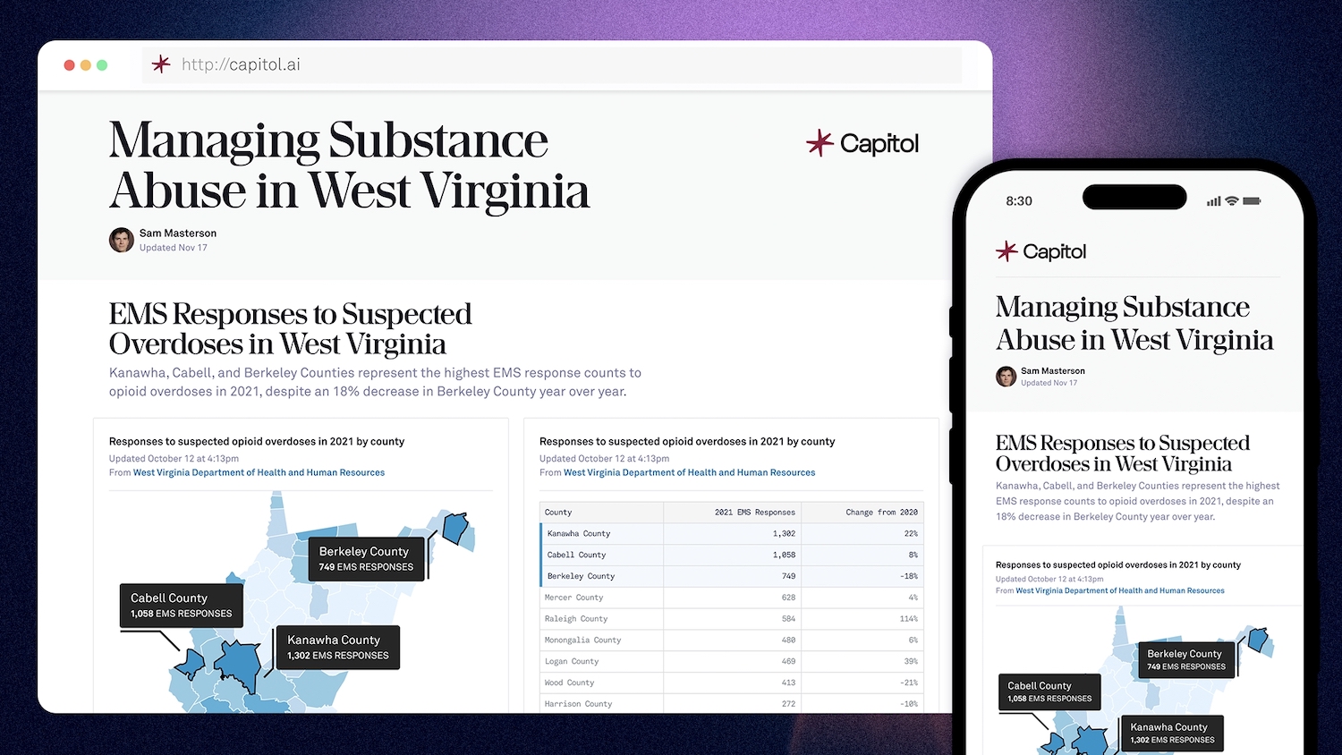 A screenshot of Capitol's data visualization platform.