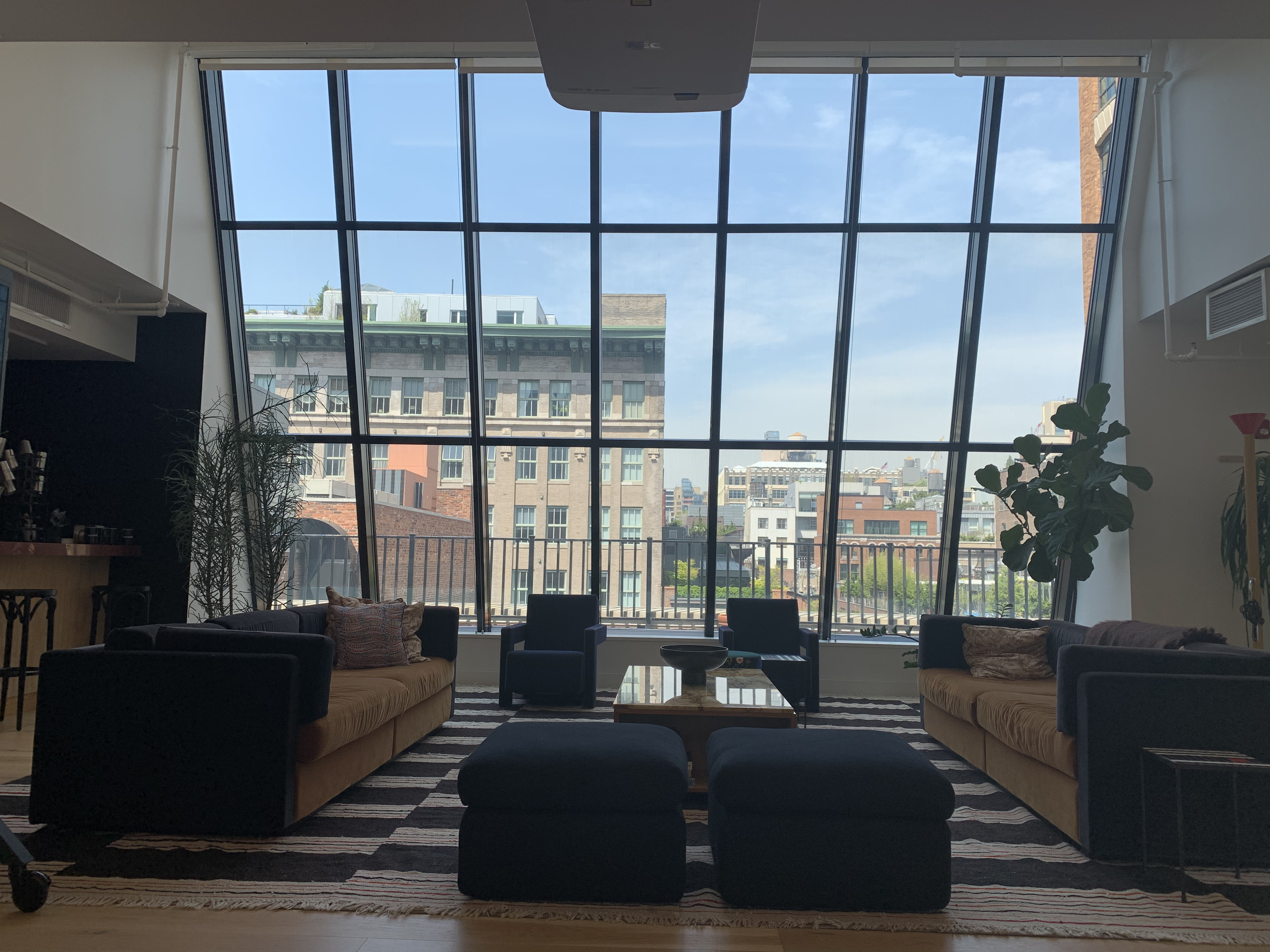 Contentsquare company office lounge with view of nyc skyline