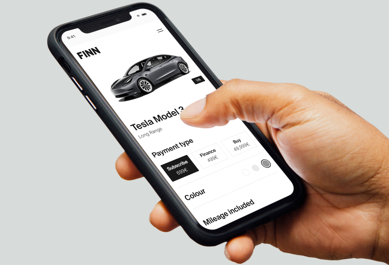 A user orders a Tesla on the FINN app.