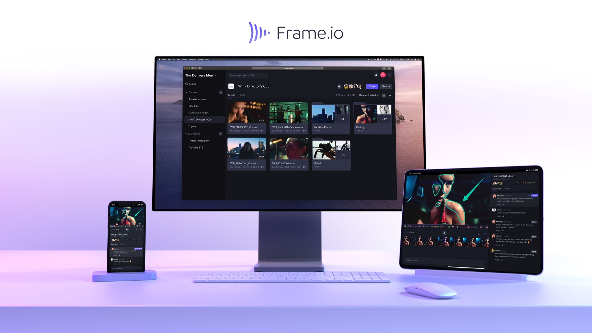 Frame.io's software shown on a computer