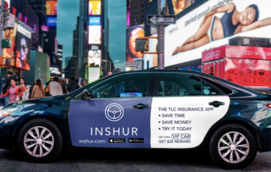 Car in Times Square with Inshur ad on it