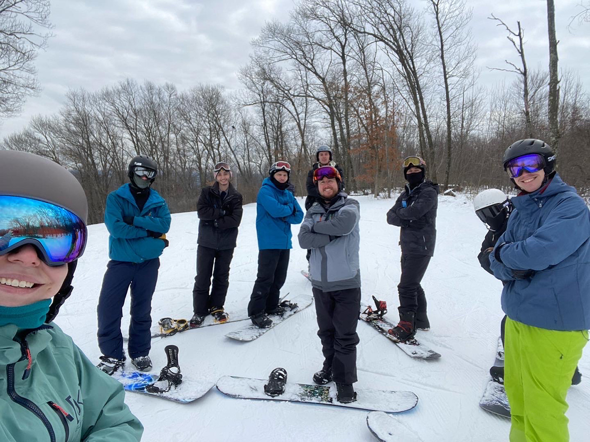 Northwestern Mutual team members snowboarding
