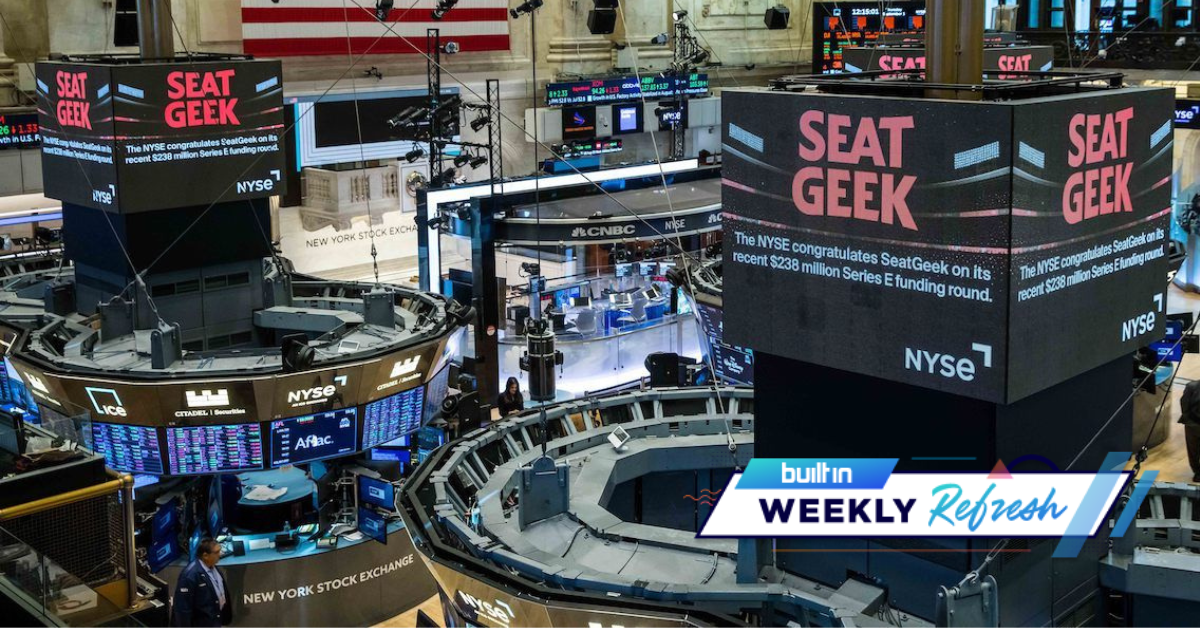 SeatGeek logo on screens at NYC stock exchange