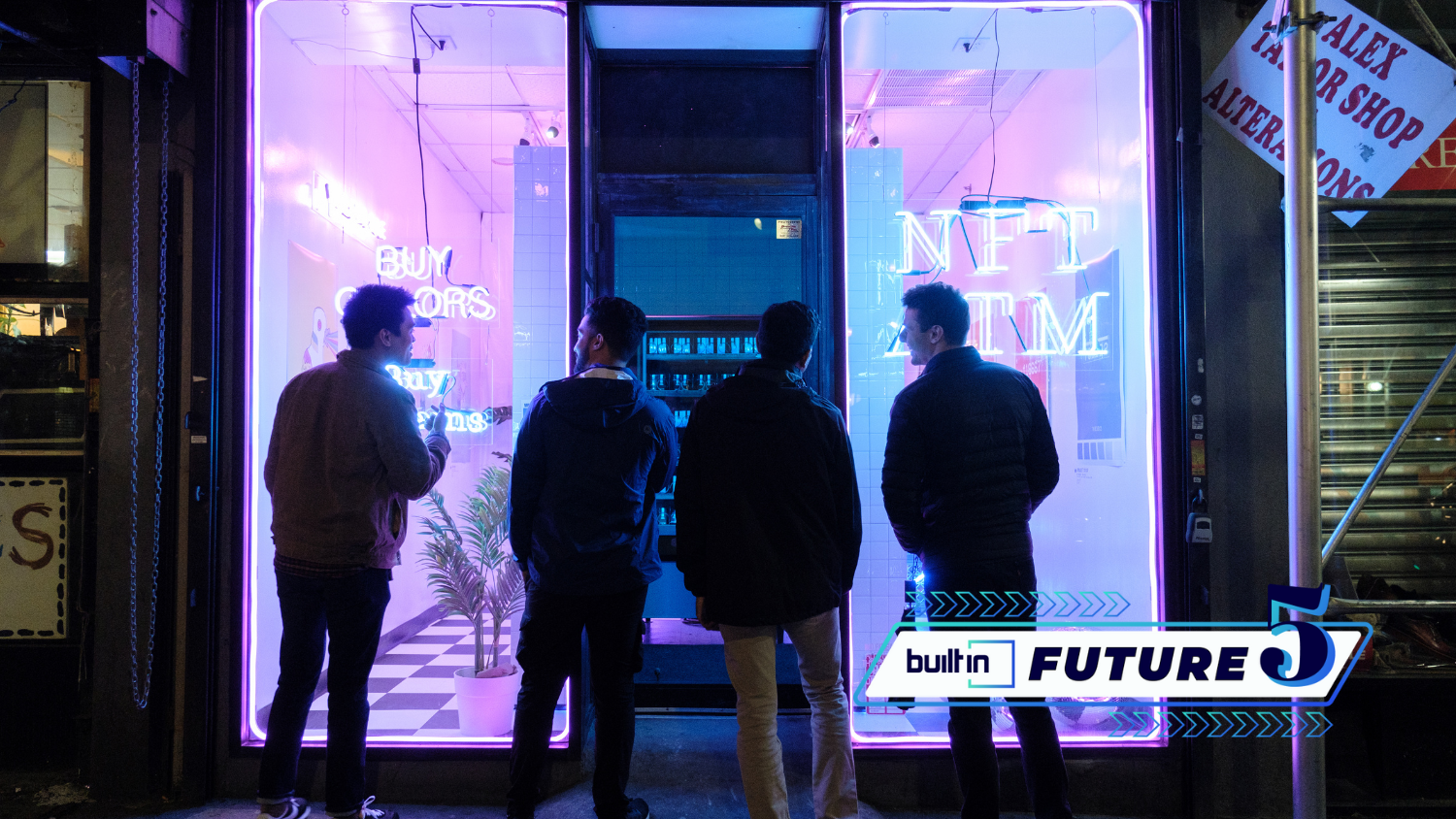 Four users at Neons NFT vending machine