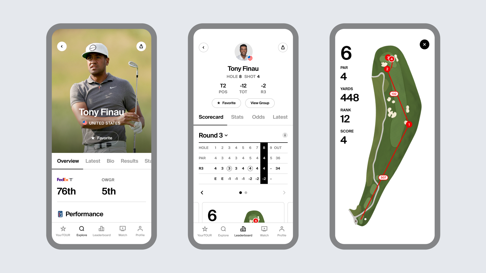 example images of PGA TOUR's new mobile experience