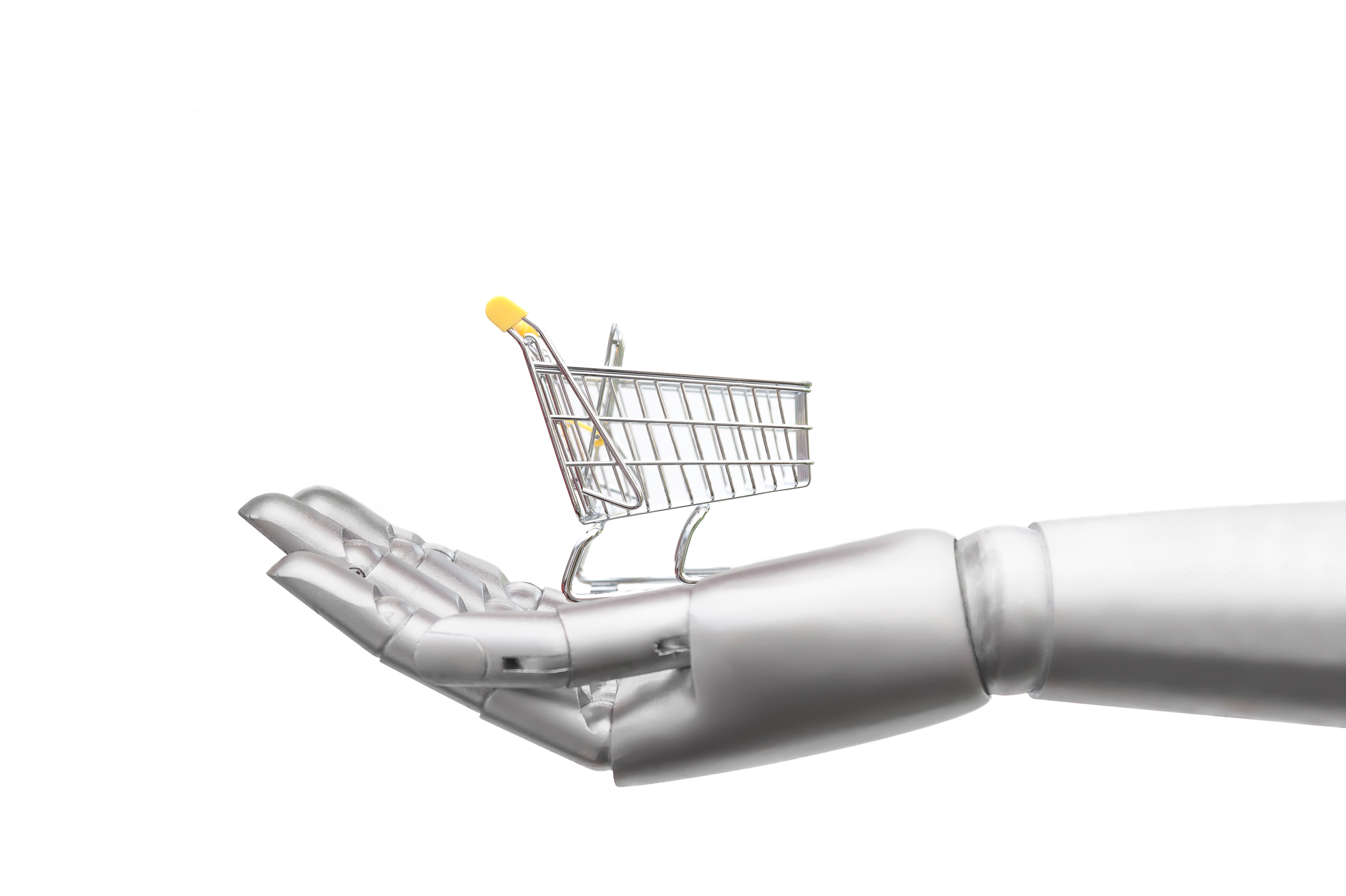 Robot holding shopping cart