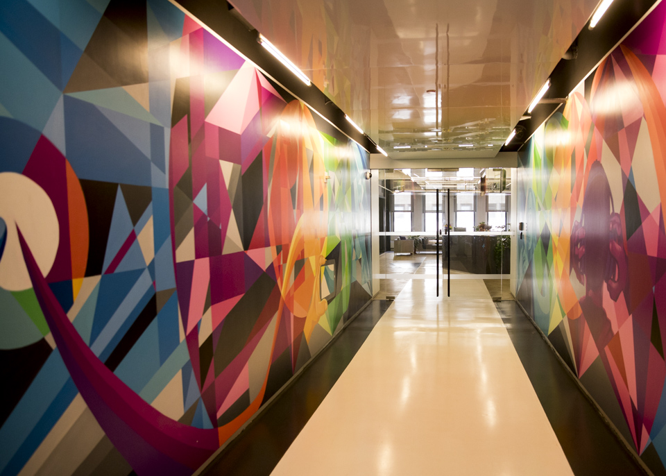 Colorful murals in The Trade Desk's NYC office