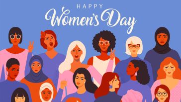 Illustration of a diverse group of women the the text Happy Women's Day