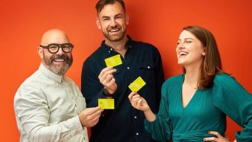 Daylight co-founders, pictured from left, are Paul Barnes-Hoggett, Rob Curtis and Billie Simmons holding credit cards.