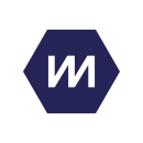 Multiverse Logo. A white coloured capital 'M' within a dark blue hexagon